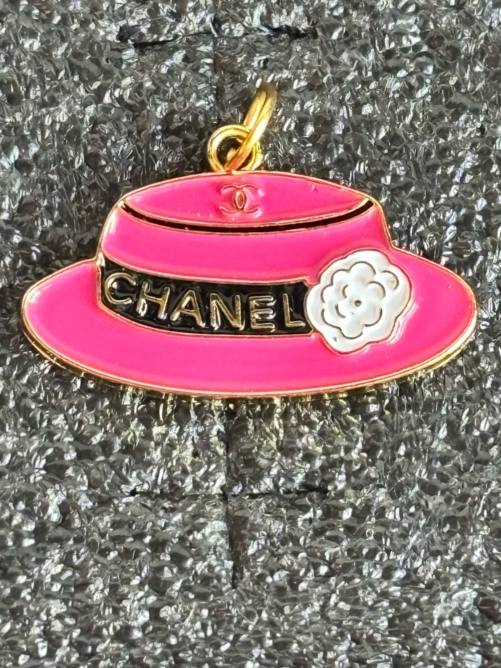 Pink Gold Tone Chanel Enamel Hat Charm